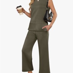 New ANRABESS Womens 2 Piece Wide Leg Pants Lounge Set Medium